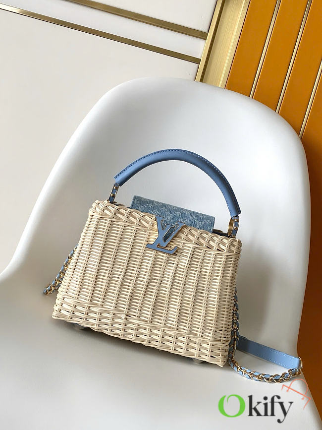 Okify Louis Vuitton Capucines BB Denim Raffia Bag M29501 27x17.3x9cm - 1