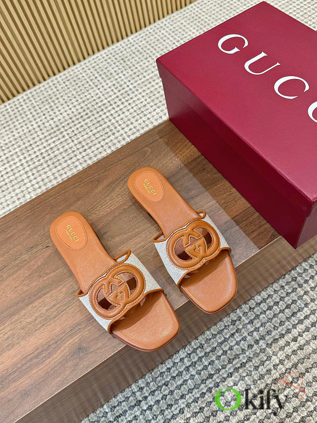 Okify Gucci Interlocking Brown Women Slides  - 1