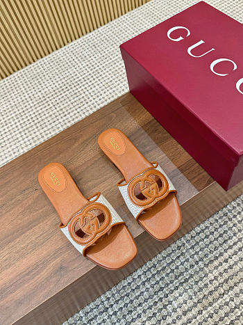 Okify Gucci Interlocking Brown Women Slides 