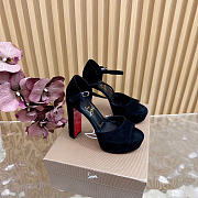 Okify Christian Louboutin Black Velvet High Heel Sandals 12.5cm - 1