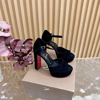 Okify Christian Louboutin Black Velvet High Heel Sandals 12.5cm