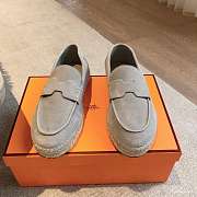Okify Hermes Light Gray Suede Espadrilles Shoes Unisex - 6