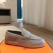 Okify Hermes Light Gray Suede Espadrilles Shoes Unisex - 4