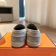 Okify Hermes Light Gray Suede Espadrilles Shoes Unisex - 3
