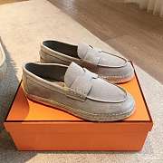 Okify Hermes Light Gray Suede Espadrilles Shoes Unisex - 1