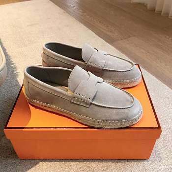Okify Hermes Light Gray Suede Espadrilles Shoes Unisex