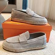 Okify Hermes Light Gray Suede Espadrilles Shoes Unisex - 2
