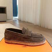Okify Hermes Dark Brown Suede Espadrilles Shoes Unisex - 2