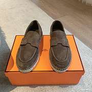Okify Hermes Dark Brown Suede Espadrilles Shoes Unisex - 3