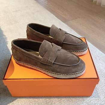 Okify Hermes Dark Brown Suede Espadrilles Shoes Unisex