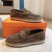 Okify Hermes Dark Brown Suede Espadrilles Shoes Unisex - 6