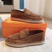 Okify Hermes Brown Suede Espadrilles Shoes Unisex - 5