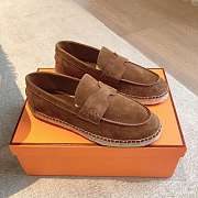 Okify Hermes Brown Suede Espadrilles Shoes Unisex - 1