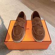 Okify Hermes Brown Suede Espadrilles Shoes Unisex - 2
