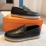 Okify Hermes Black Calfskin Espadrilles Shoes Unisex - 5