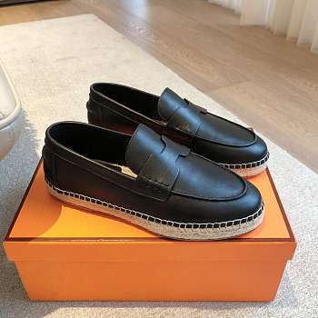 Okify Hermes Black Calfskin Espadrilles Shoes Unisex