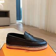 Okify Hermes Black Calfskin Espadrilles Shoes Unisex - 2