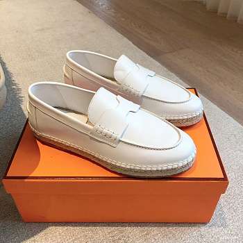 Okify Hermes White Calfskin Espadrilles Shoes Unisex
