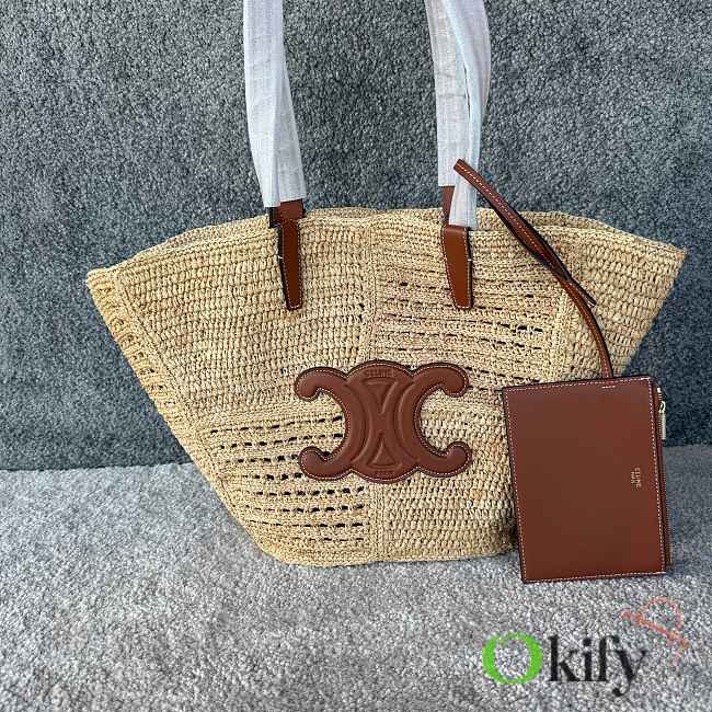 Okify Celine Triomphe Classic Panier Medium Raffia Bag 31x23x17cm - 1