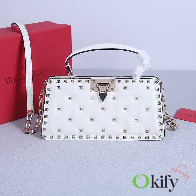 Okify Valentino Rockstud Large Bag White Calfskin Full Nail 28x14x8cm 22053L - 1