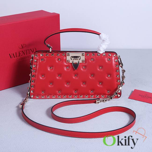 Okify Valentino Rockstud Large Bag Red Calfskin Full Nail 28x14x8cm 22053L - 1