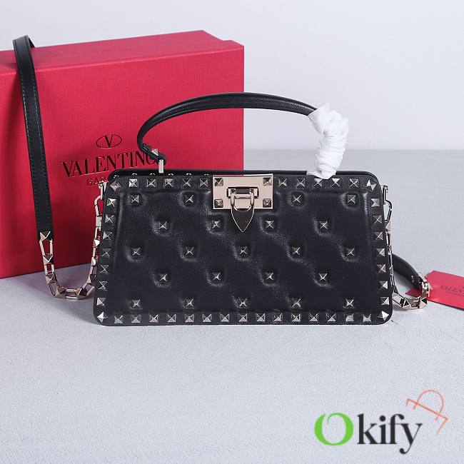 Okify Valentino Rockstud Large Bag Black Calfskin Full Nail 28x14x8cm 22053L - 1