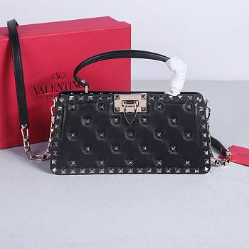 Okify Valentino Rockstud Large Bag Black Calfskin Full Nail 28x14x8cm 22053L