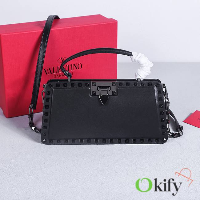 Okify Valentino Rockstud Large Bag Full Black Calfskin 28x14x8cm 22053L - 1