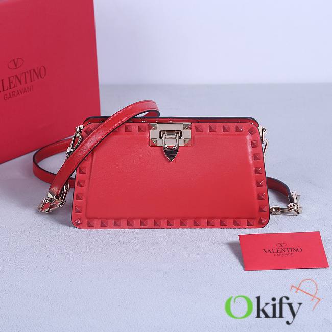 Okify Valentino Rockstud Small Bag Red Calfskin 21x12x6cm 22053S - 1