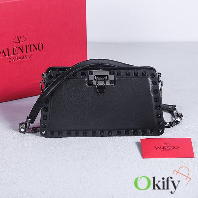 Okify Valentino Rockstud Small Bag Full Black Calfskin 21x12x6cm 22053S - 1
