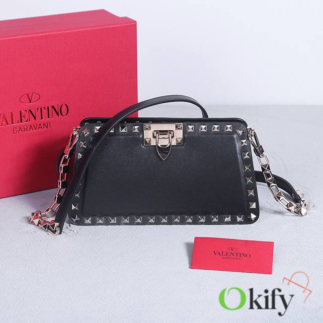 Okify Valentino Rockstud Small Bag Black Calfskin 21x12x6cm 22053S - 1