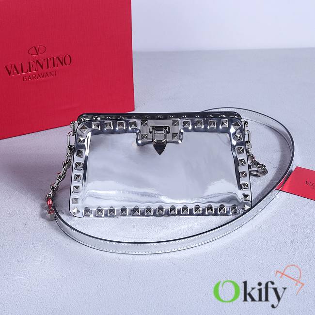Okify Valentino Rockstud Small Bag Silver Calfskin 21x12x6cm 22053S - 1
