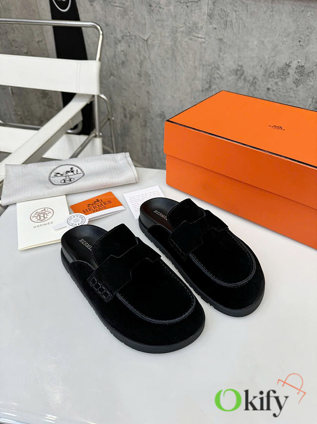 Okify Hermes Black Birkenstock Slippers Unisex  - 1