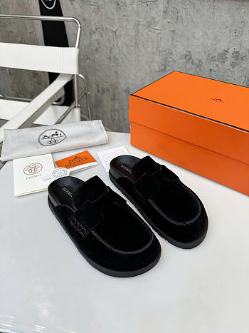 Okify Hermes Black Birkenstock Slippers Unisex 