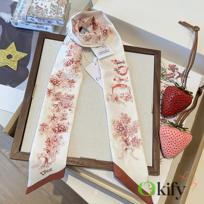 Okify Dior Pink Flower Mitzah Twill Scarf 100x6cm - 1