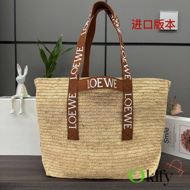 Okify Loewe Fold Shopper Raffia Tote Bag 50x32x19cm - 1