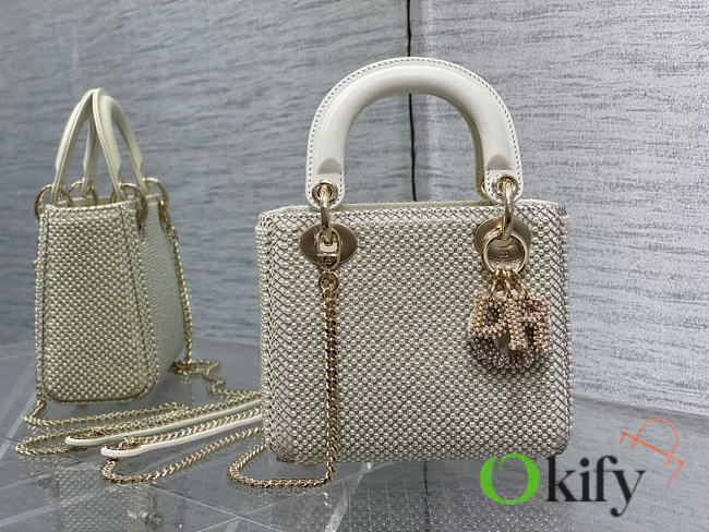Okify Dior Lady Bag White With Pearls 17x15x7cm - 1