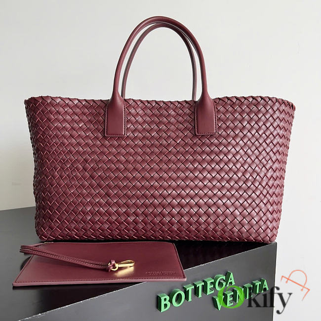 Okify Bottega Veneta Large Cabat Bag Red Burgundy 51x28x18cm - 1