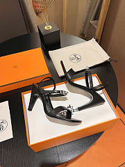 Okify Hermes Black High Heeled Sandals 9cm - 2