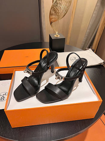 Okify Hermes Black High Heeled Sandals 9cm