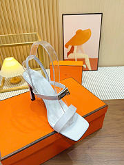 Okify Hermes White High Heeled Sandals 9cm - 4