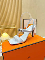 Okify Hermes White High Heeled Sandals 9cm - 2