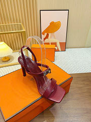 Okify Hermes Red Burgundy High Heeled Sandals 9cm - 5