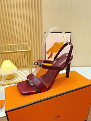 Okify Hermes Red Burgundy High Heeled Sandals 9cm - 3