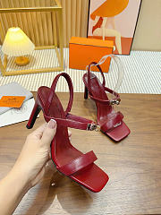 Okify Hermes Red Burgundy High Heeled Sandals 9cm - 2