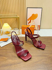 Okify Hermes Red Burgundy High Heeled Sandals 9cm - 1