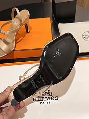 Okify Hermes Beige Satin High Heeled Sandals  - 2