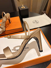 Okify Hermes Beige Satin High Heeled Sandals  - 5