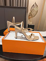 Okify Hermes Beige Satin High Heeled Sandals  - 6