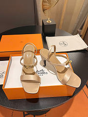 Okify Hermes Beige Satin High Heeled Sandals  - 3